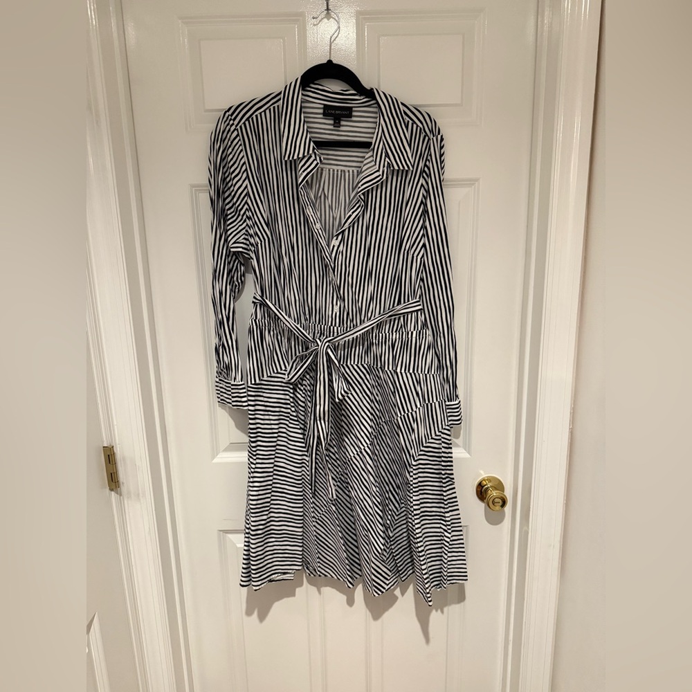 Lane Bryant Black and White Striped Long Sleeve Dress
